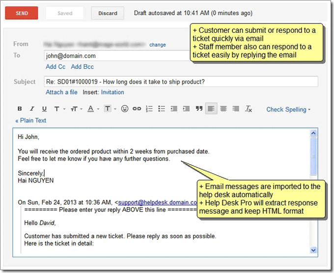 Help Desk - Respond via Email