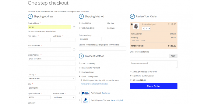 Magento 2 One Step Checkout in Frontend