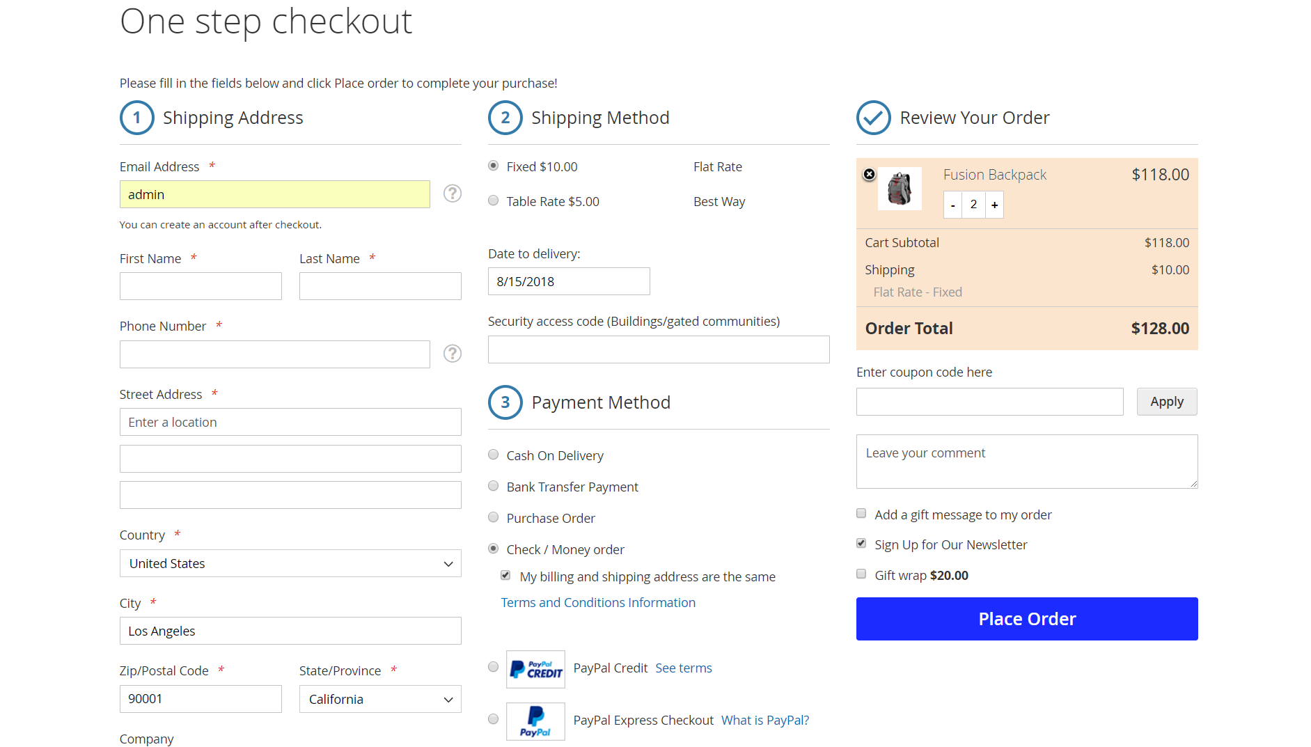 Checkout via only one page for Magento 2 one step checkout Checkout via only one page for Magento 2 one step checkout