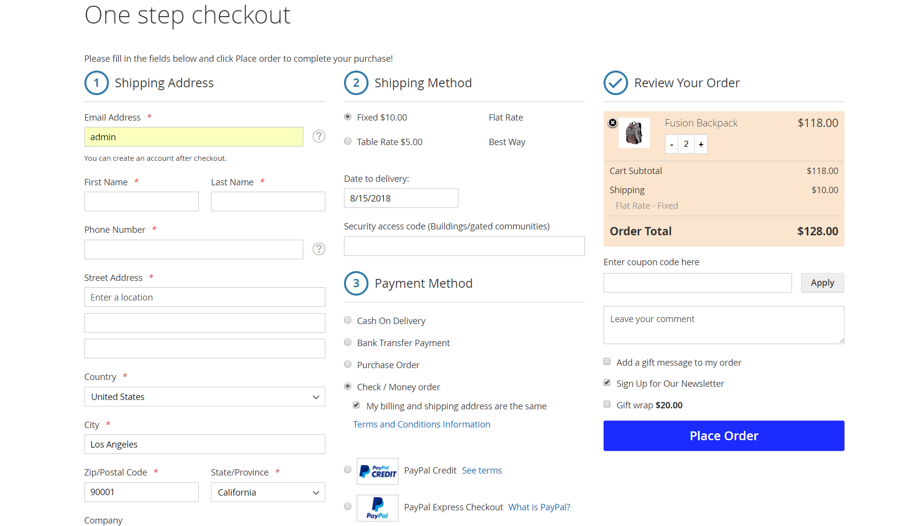 Checkout via only one page for Magento 2 one step checkout