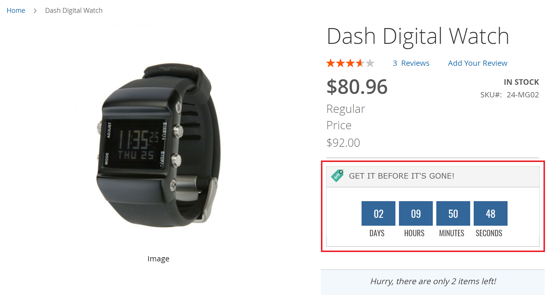 Countdown timer for Magento 2 Daily Deal