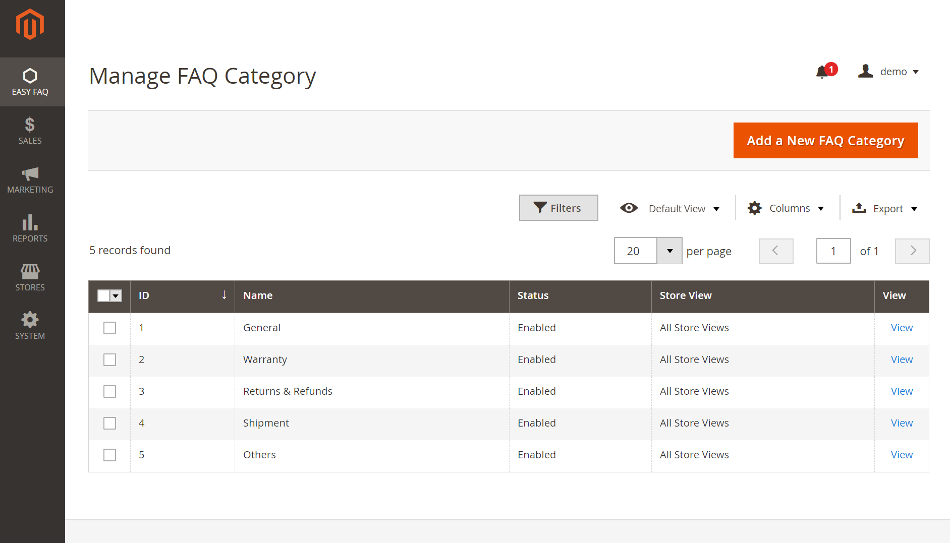 Create and manage FAQ categories for Magento 2 FAQ