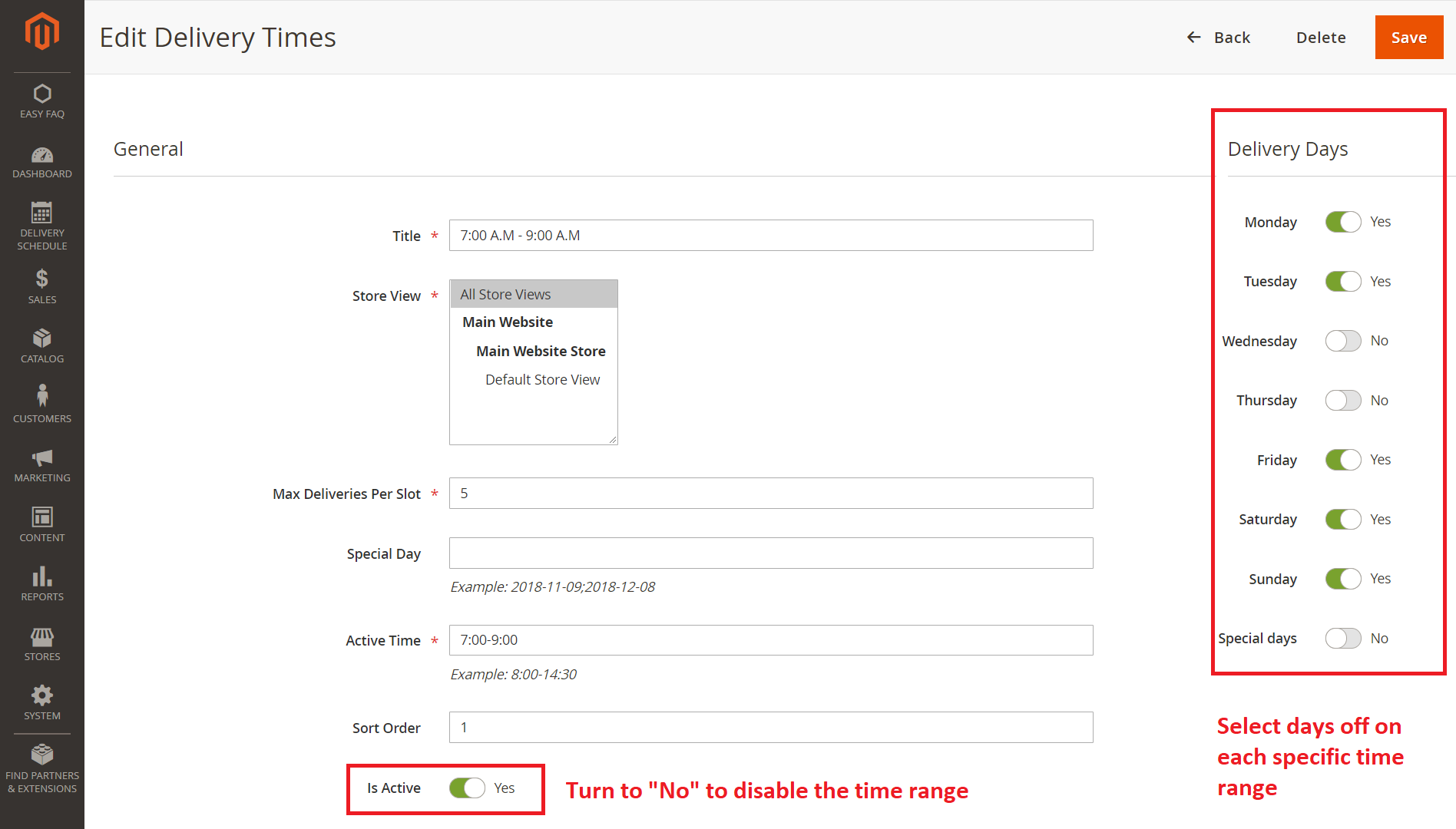 Disable specific time ranges for Magento 2 Advanced Delivery Schedule