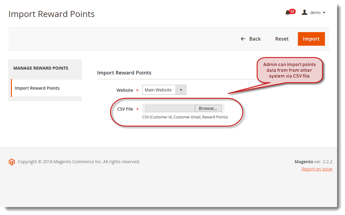 Import points data for Magento 2 Reward Points
