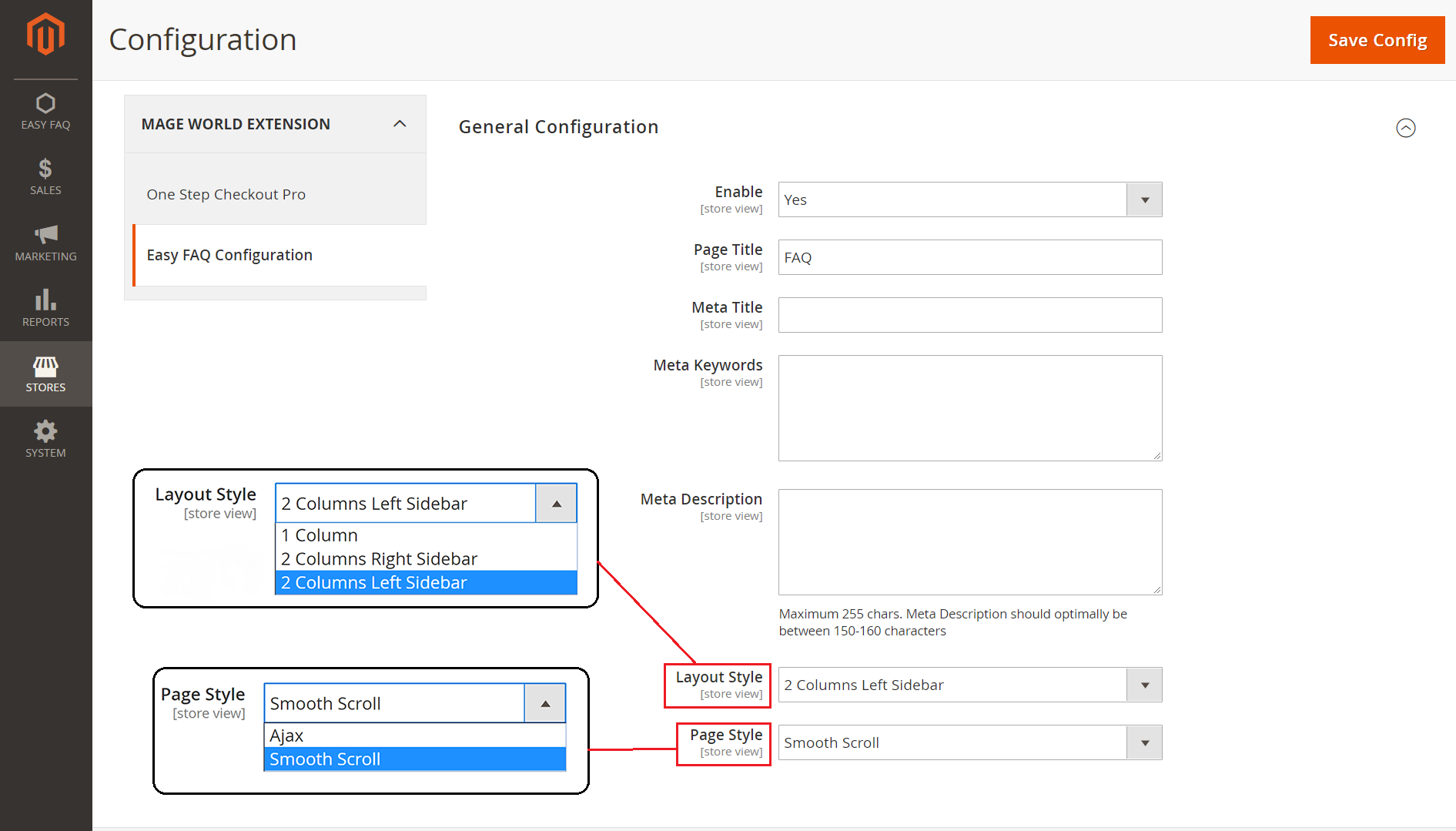 Page layout and page style in frontend for Magento 2 FAQ