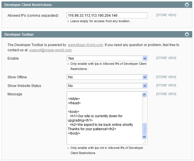 Magento Developer Toolbar Admin